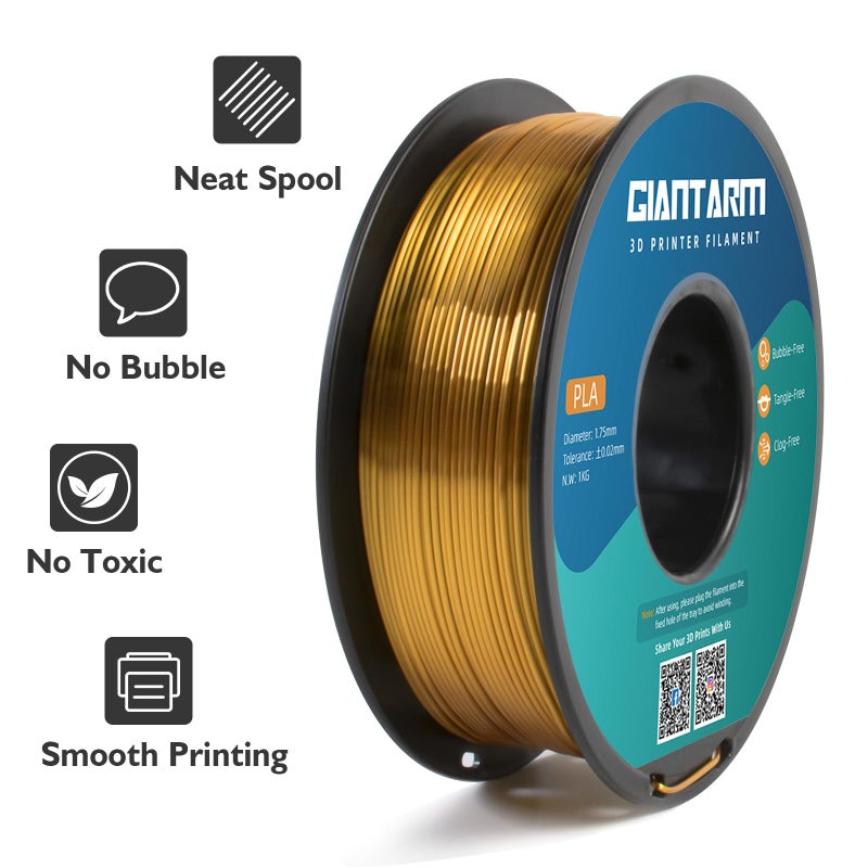 GIANTARM 3D Printer Filament, Silk Gold Pla Filament, 1Kg(2.2lbs) Spool, 1.75mm Dimension Accuracy +/- 0.03mm, 3D Printing Filament - Image 4